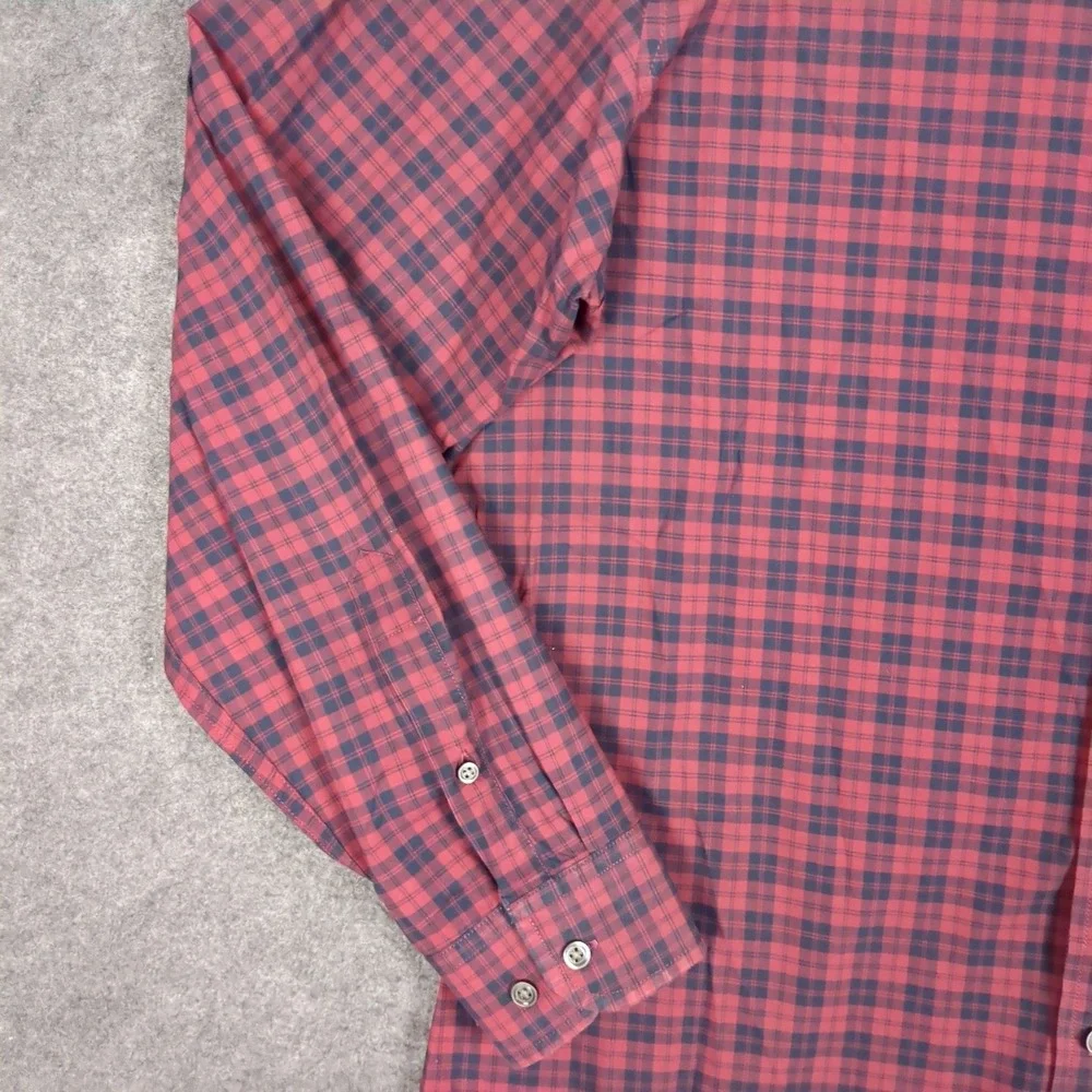 Banana Republic Mens Large Red Navy Plaid Stretch Soft Wash Standard Fit Shirt